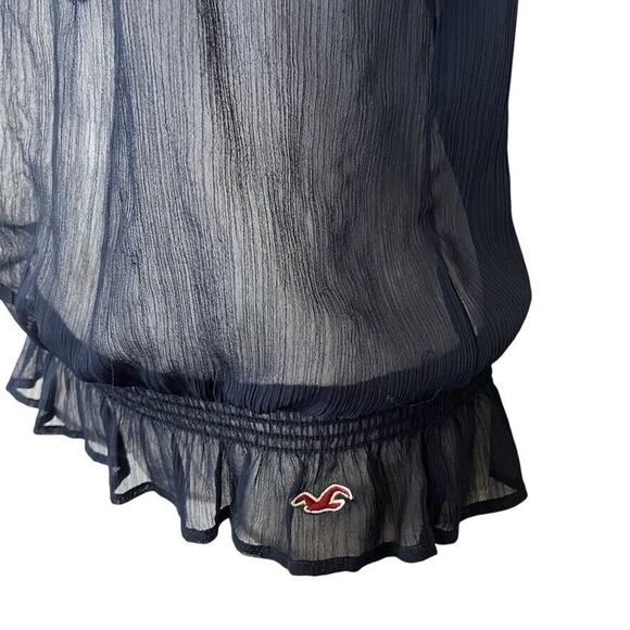 Hollister Sheer Dark Navy Y2K Ruffle Whimsigoth Fairy Top Shirt Smocked sz M - Picture 9 of 16